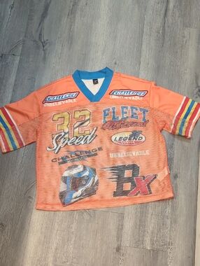MANFINITY Orange Racing Graphic Mesh Crop Jersey
